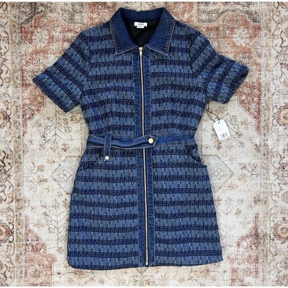 Jason Wu Dresses & Skirts - Jason Wu Collared Tweed Denim Mini Belted Dress Womens Size M NWT